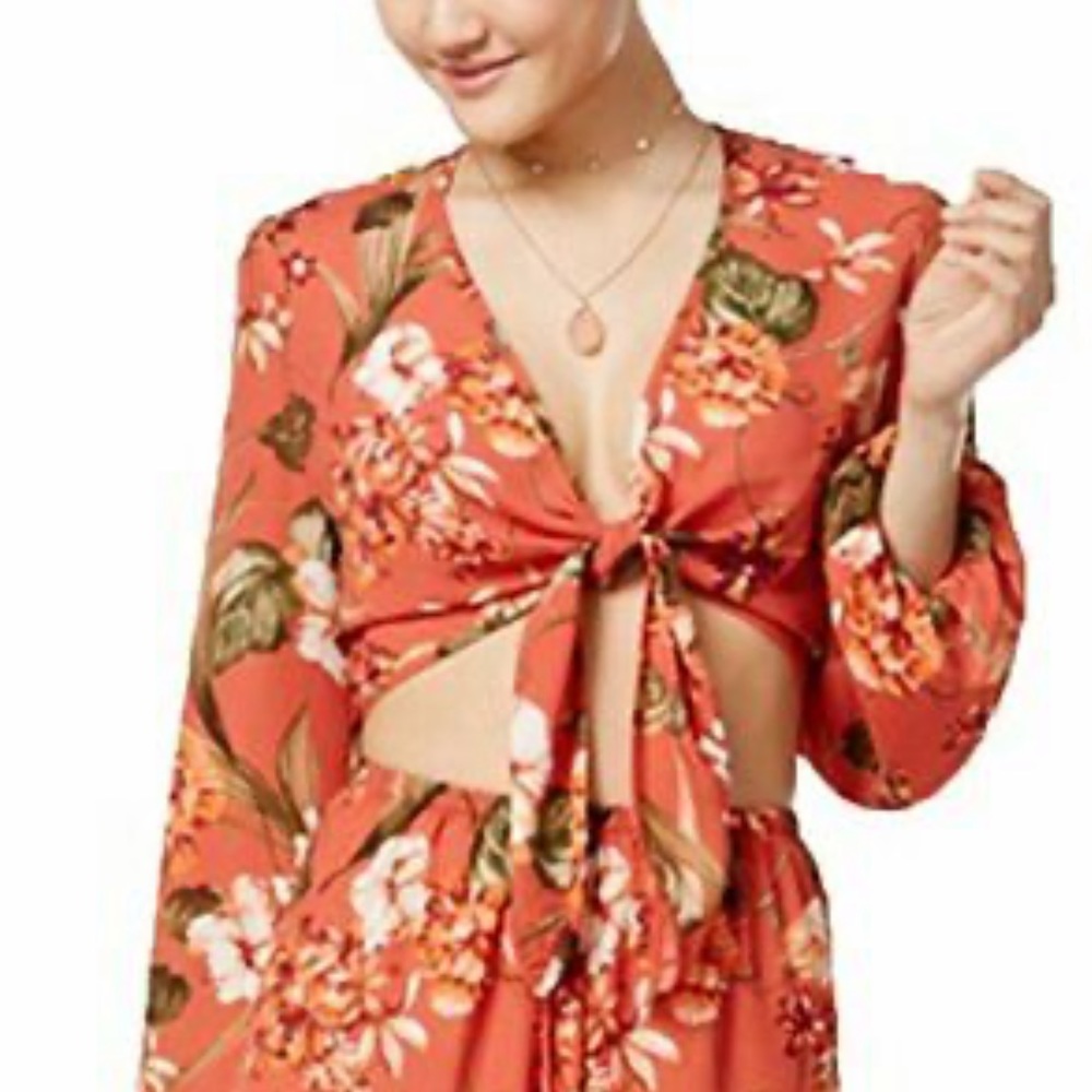 American Rag Front Tie Tropical Crop Top